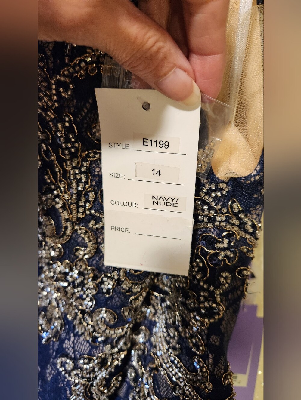 NWT Envious Couture Size 14 Navy Prom Dress Lace Chiffon Mermaid - Picture 7 of 9